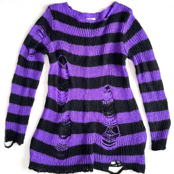 서브컬쳐 지뢰계 데미지 보더 니트 블랙 보라색