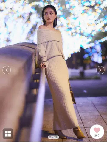 anuans 아뉴앙스 오프숄더 리브 니트 셋업