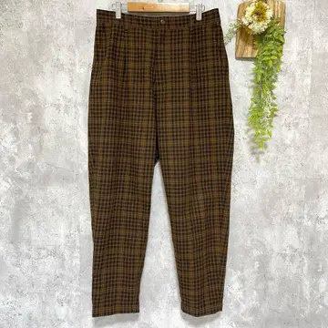 [니코앤드] 슬랙스 팬츠 테이퍼드 체크 무늬 울 혼방 브라운 M