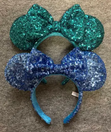 디즈니 머리띠 스팽글 파랑 그린 블루 그린 리본 세트