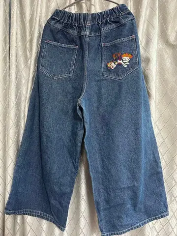 데님 청바지 카라벨라 자수 차이하네 와이드 팬츠 카라벨라 에스닉