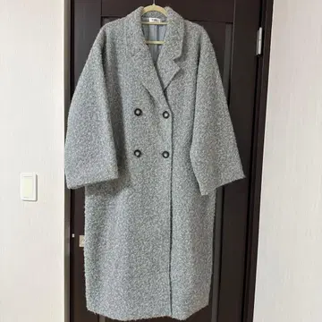 EVRIS 그레이 더블 버튼 라메 롱 코트