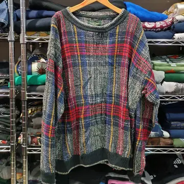 빈티지 USA 구제 의류 HuntClub 체크 무늬 코튼 니트