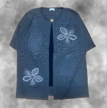 꽃무늬 자수 반팔 가디건 브라운