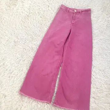 ZARA 자라 와이드 데님 하이웨스트 플레어 팬츠 컷오프 핑크