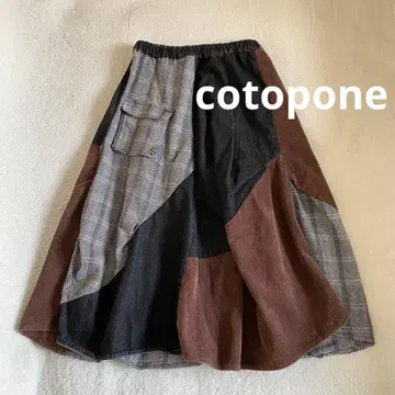cotopone 체크 MIX 아지메 워크 스커트 코듀로이 롱