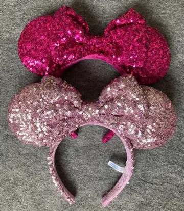 디즈니 머리띠 스팽글 연한 짙은 핑크 리본 미니 페어