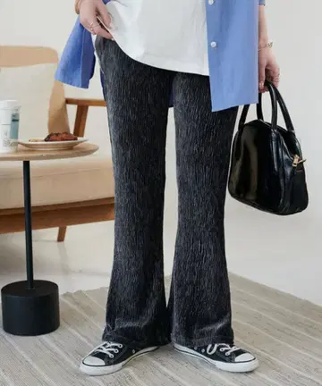 디스코트 벨로아 플리츠 플레어 팬츠 L