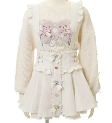 LIZLISA 트위드 서스펜더 치마바지 화이트