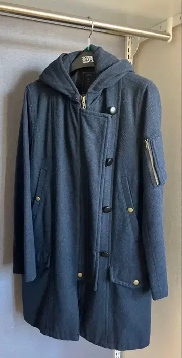 shuca GW 울 혼방 변형 후드 코트 L 블랙에 가까운 다크 네이비