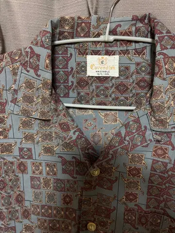 60s 빈티지 레이온 오픈 카라 셔츠 Cavendish 올 패턴