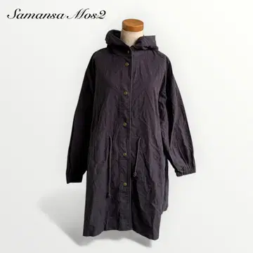 사만사 모스모스: 후드 부착 롱 코트 블랙