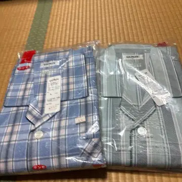 GUNZE 긴팔 파자마 체크 & 스트라이프 세트 L 사이즈 2세트 새상품