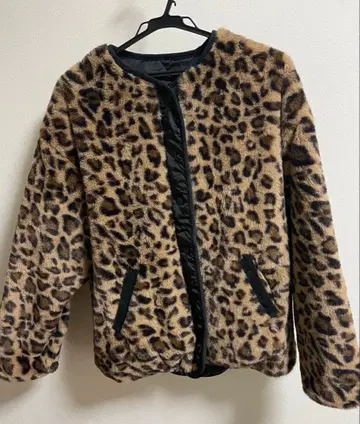 coca 코카 워셔블 리버서블 퀼팅 블루종 레오파드 무늬 블랙 L