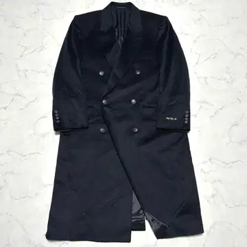 미사용품 캐시미어 100% 더블 체스터 코트 롱 다크 네이비 L