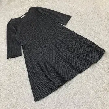 두클라쎄 하운드투스 체크 패턴 5부 소매 원피스 울 혼방 그레이 XXL