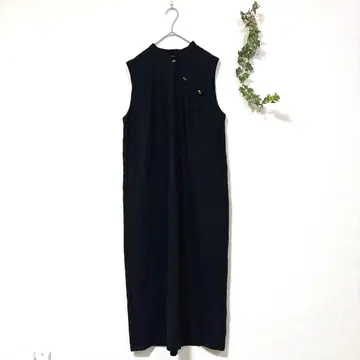 블랙 울 롱 원피스 슬리브리스 개성 버튼 디자인 F