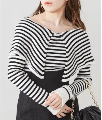 chico 2way 오프숄더 세일러 카라 리브 니트