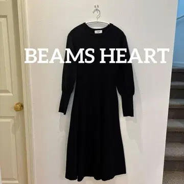 BEAMS HEART 블랙 리브 니트 롱 원피스 프리 size
