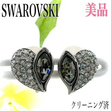 레어/새상품급 스와로브스키 귀찌 하트 크리스탈 대형 실버 블랙 계열
