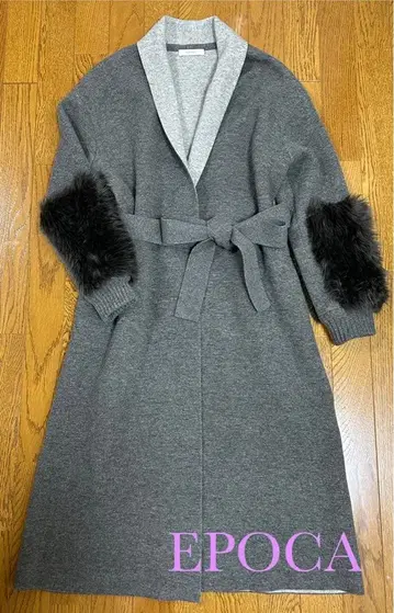 [에포카] 울 니트 퍼 도킹 롱 코트 M 상당 그레이