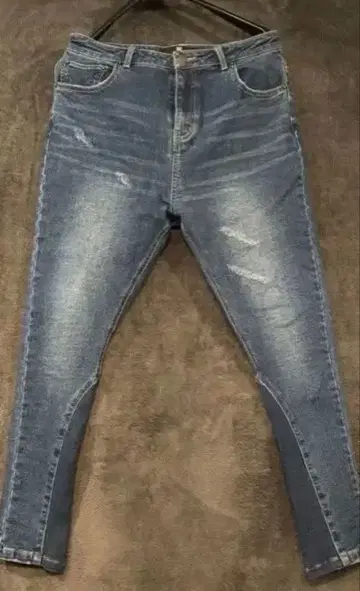 인기 모델! 칸비오 스트레치 조거 팬츠 인디고 데미지 가공 밑단 리브