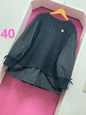 슈퍼 뷰티 꽈배기 패턴 니트 x 타프타 절개 레이어드 스타일 튜닉