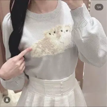 고양이 디자인 그레이 니트 스웨터