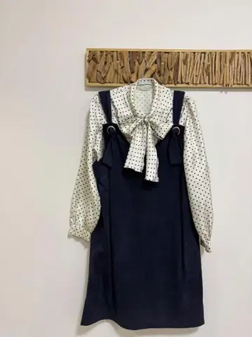 네이비 살로펫 드레스 도트 무늬 블라우스 포함