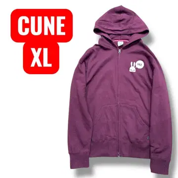 CUNE 큔 풀 집업 후드티 보르도 XL 등부분 빅 로고