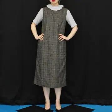 didizizi 자수 원피스 오버롤 스커트 체크 무늬 앰비덱스