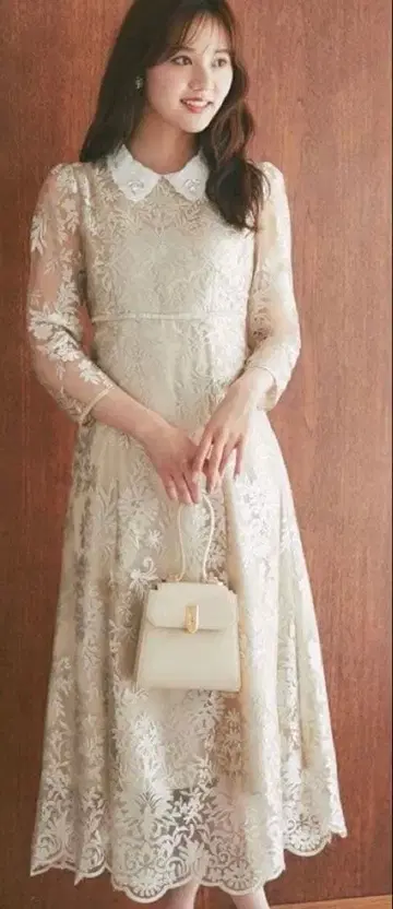 tocco closet 입체 플라워 카라 부착 레이스 원피스 M