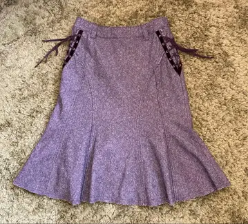 울 혼방 플레어 스커트 레이스업 사이드 사이즈 2 (S)