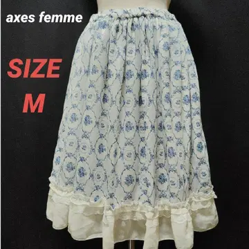 엑시즈팜 꽃무늬 플레어 스커트 프릴 올 패턴 M 파랑