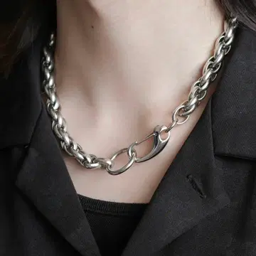 [ KUUUPY ] 써지컬 스테인리스 반지 후크 목걸이 실버 새상품급