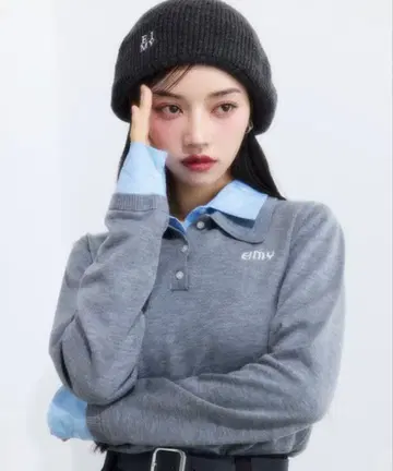 EIMY ISTOIRE 더블 칼라 디자인 니트 GLAY