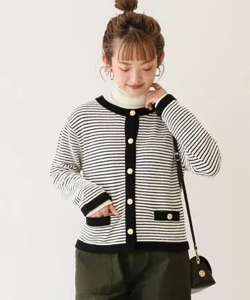 [ 새상품급 ] IENA 보더 니트 가디건 베이크루즈