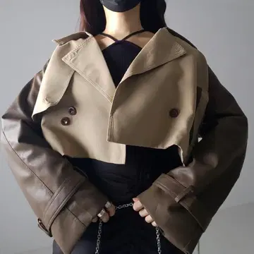 인조 가죽 도킹 숏 트렌치코트