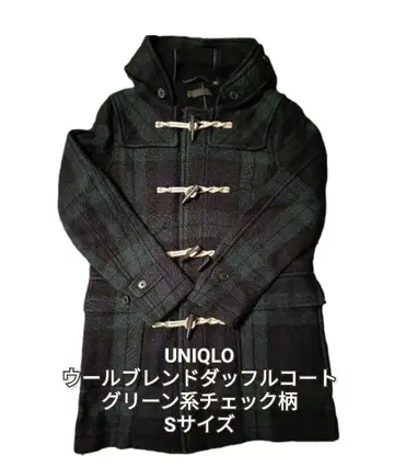 UNIQLO 울 블렌드 더플 코트 S 사이즈 그린 계열 체크 무늬