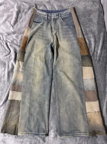 패치워크 디자인 블루 데님 팬츠