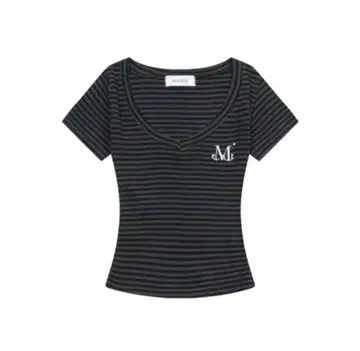 MUCENT 블랙 스트라이프 V넥 티셔츠 한국