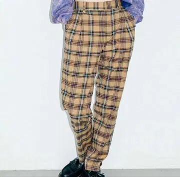 X-girl 테이퍼드 체크 무늬 팬츠