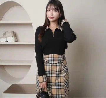 LIPSERVICE 체크 컬러 리브 니트 셋업