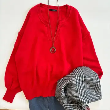 저널 스탠다드 울 캐시미어 스키퍼넥 니트 빨강 레드