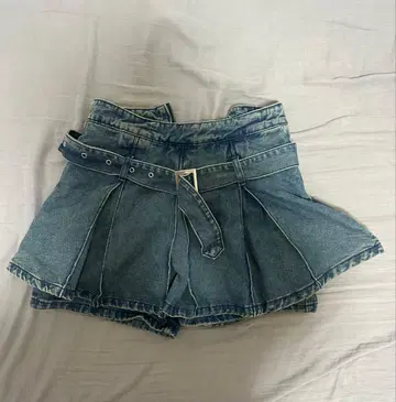 레이어드 스타일 데님 플리츠 미니 스커트 클리어 S 사이즈