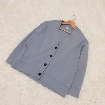 그린 레이블 릴랙싱 가디건 노카라 톤 다운 블루