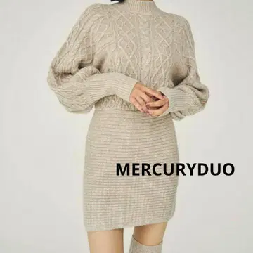MERCURYDUO 케이블 니트 원피스 베이지 프리 사이즈