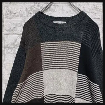 GEOFFREY BEENE 크루넥 스웨터 패치워크풍 무늬 올 패턴