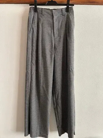 체크 무늬 와이드 팬츠 허리밴딩