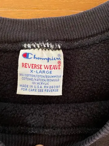 90s 챔피온 눈매 리버스 위브 무지 맨투맨 USA제 블랙 XL